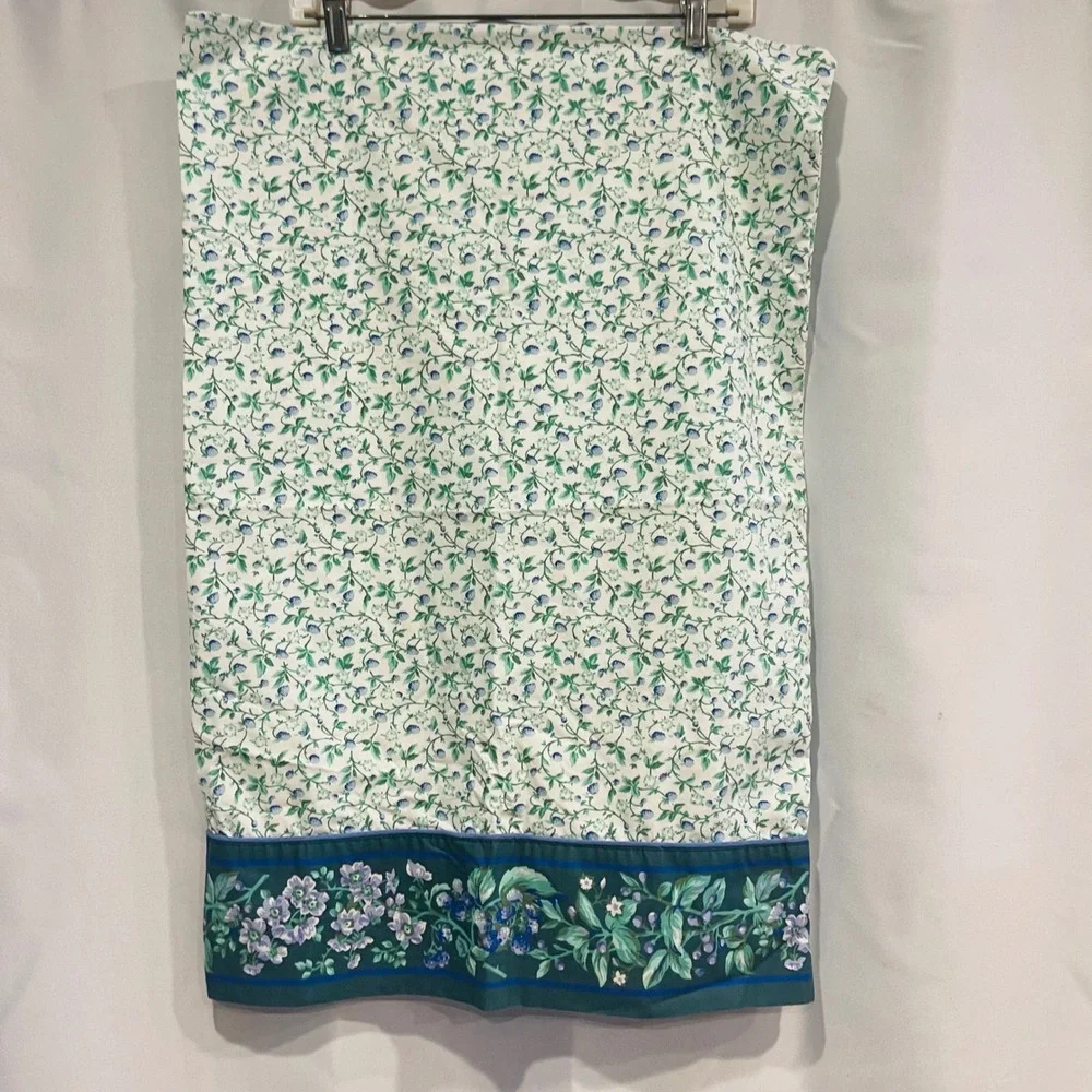 Vintage Laura Ashley Bramble Berry Floral Standard Pillowcase Teal Border Cotton